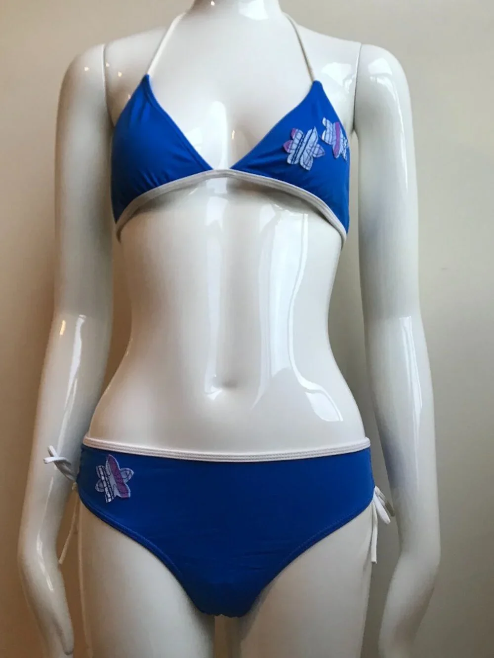 Billabong Girls swimwear blue floral patch and logo bikini